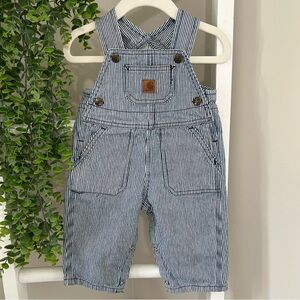 6-9 Month Carhartt Denim Overalls Blue & White Pin Striped Baby Boy Clothes